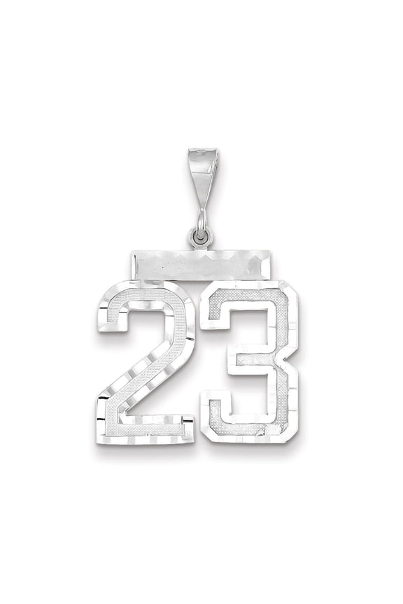 14k White Gold 14kw Large Brushed Diamond-cut Number 23 Charm Pendant