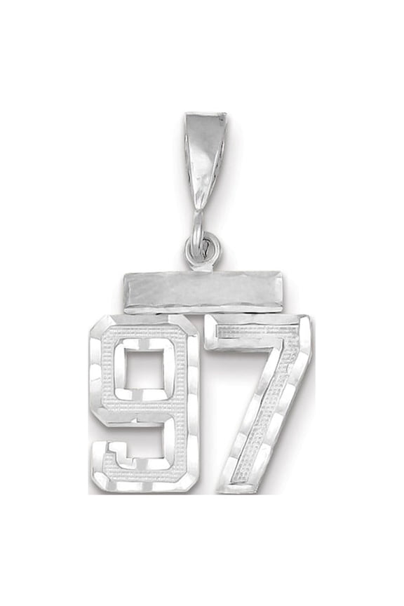 14k White Gold 14kw Small Brushed Diamond-cut Number 97 Charm Pendant