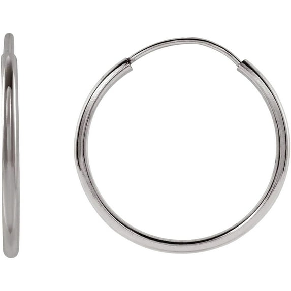 14k White Gold 15mm Polished Endless Flexible Tube Hoop Earrings Hoop Earring for Women - .3 Grams