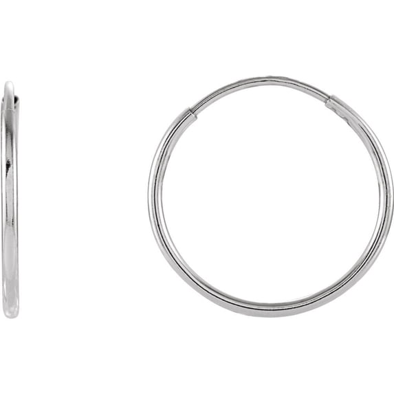 14k White Gold 15mm Polished Endless Hoop Earrings - .4 Grams