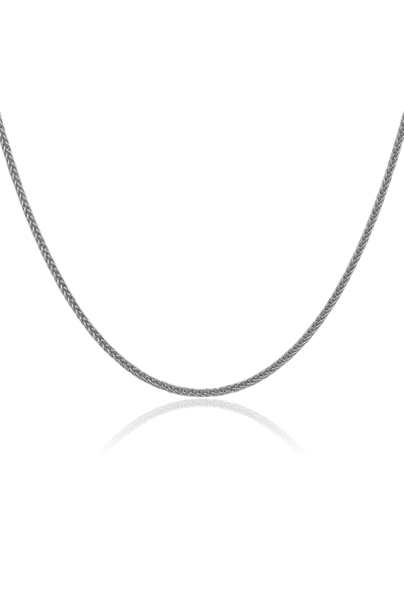 14K Solid White Gold 2mm 3 Wire Spiga Wheat Link Chain Necklace 16 inch