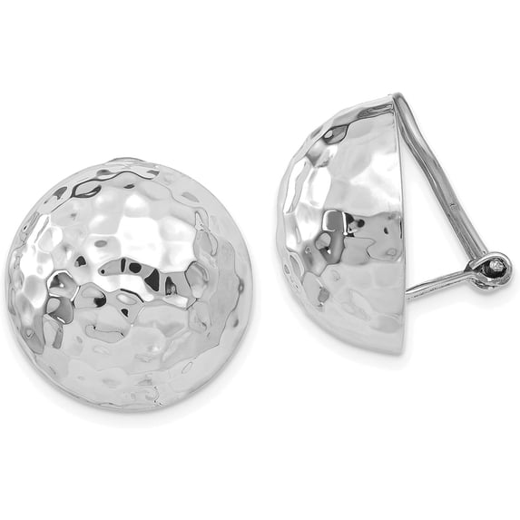 14k White Gold 18.2mm Hammered Non-pierced Earrings - 18mm