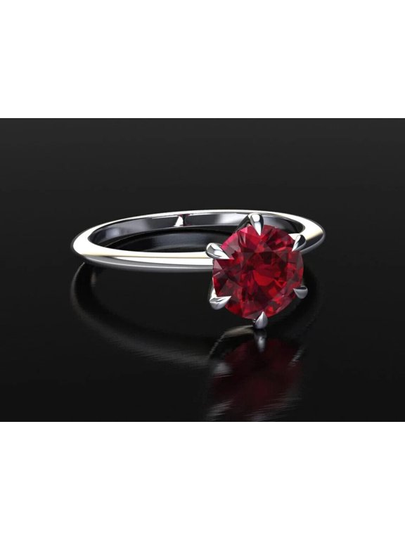 14k White Gold 2.45ct Natural Round Cut Ruby Gemstone Thin Band Wedding Ring