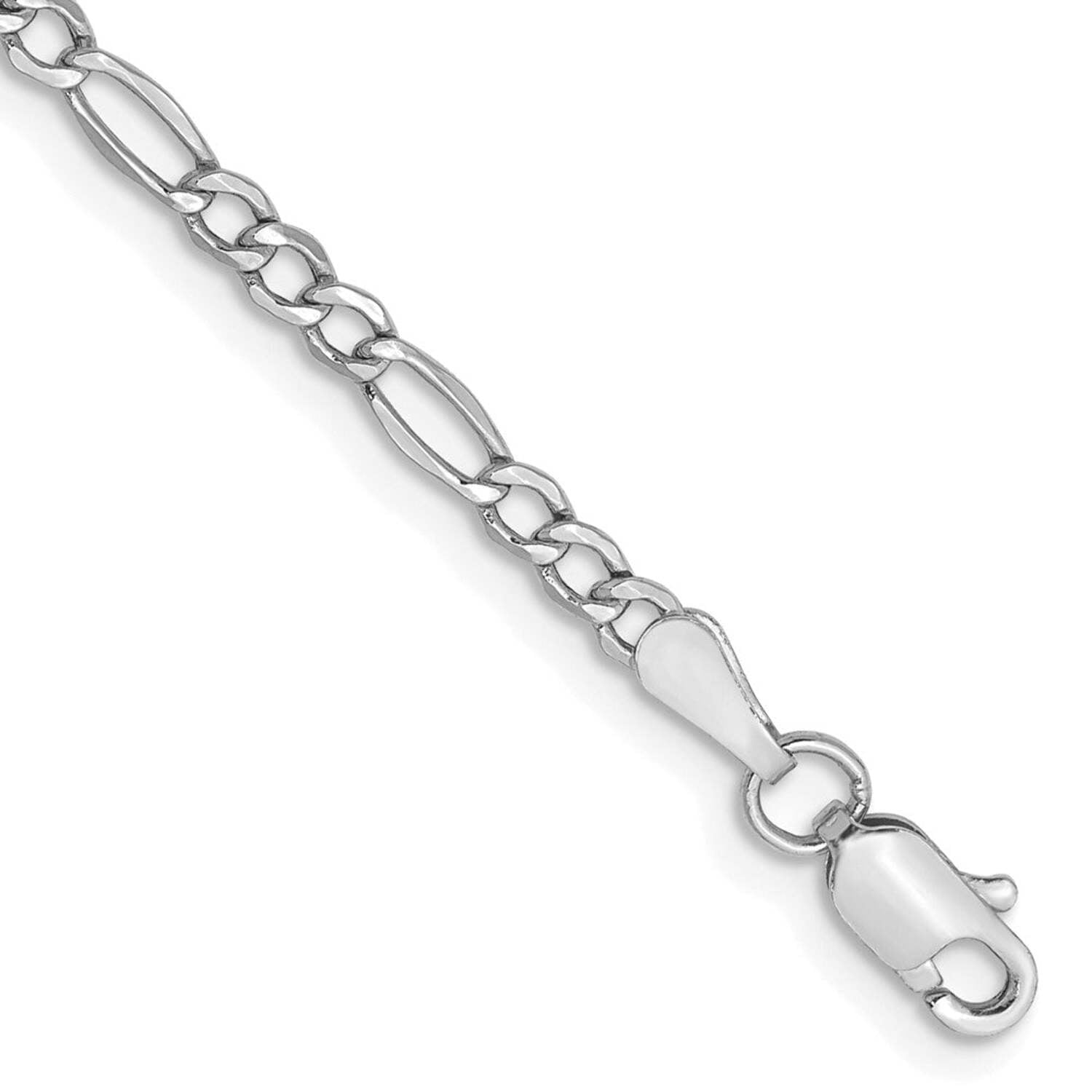 14k White Gold 2.50mm Lightweight Figaro Chain Anklet, 8" - 28"