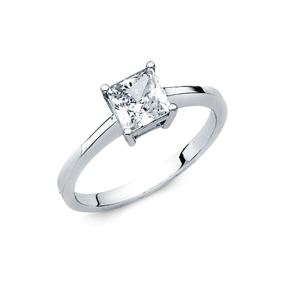 14k White Gold 2.5mm 1 Cttw Princess Square Cubic Zirconia Solitaire Engagement Ring Size 7 Engagement Ring for Women