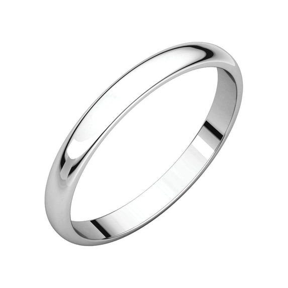 14k White Gold 2.5mm Light Half Round Band Ring - 1.8 Grams - Size 5.5