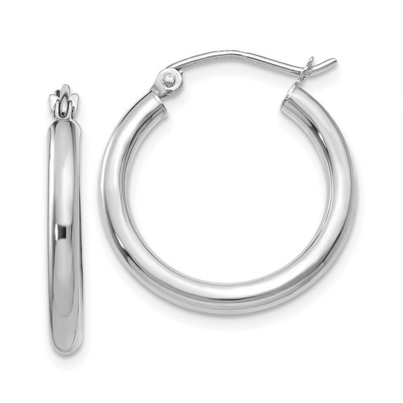 14k White Gold 2.5mm Lightweight Round Hoop Earrings - 1.4 Grams - Measures 20x20mm Wide 2.5mm Thick