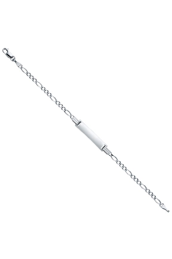 14k White Gold 2.6mm Figaro 3 Plus 1 Links ID Bracelet Identification Bracelet for Women - 2.6 Grams