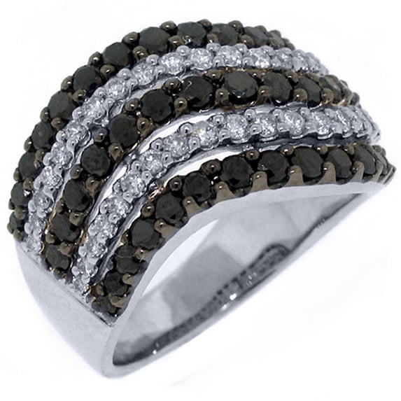 14k White Gold 2 Carat Brilliant Round Black Diamond Ring