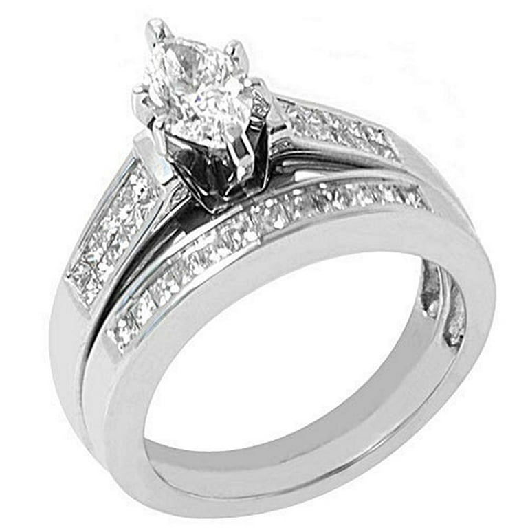 14k White Gold 2 Carat Marquise Diamond Engagement Ring Wedding Band Bridal  Set