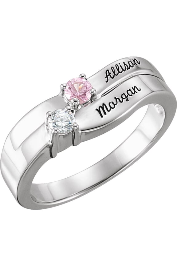 14k White Gold 2 Two-Stone Family Engravable Personalized Fashion Ring Fine Jewelry For Women Gifts For Her (Mounting Only, Not All Stones Included), Size 6