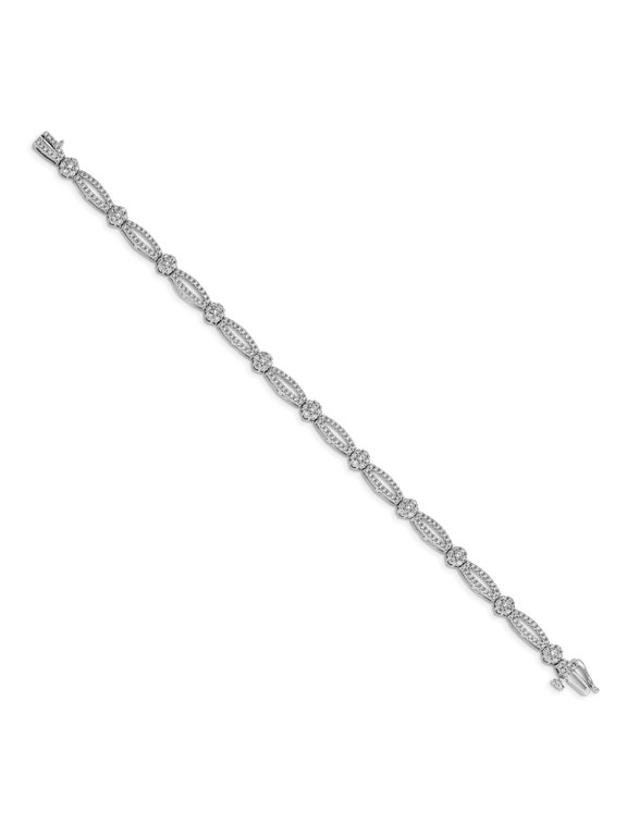 Fine Color Jewels Lab Grown Diamond Bracelet for Women, 14K White Gold, Fancy Link Design, 2 Ct, 7 Inch