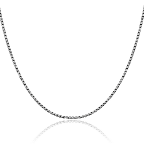 14K Solid White Gold 1.75mm Round Box Link Chain Necklace