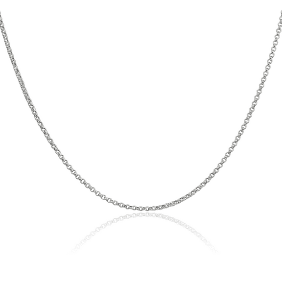 14K Solid White Gold 1.55mm Cable Rolo Link Chain Belcher Necklace