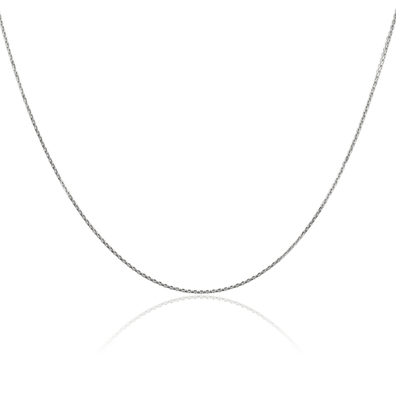 14K Solid White Gold 0.8mm Round Cable Rolo Link Chain Belcher Necklace
