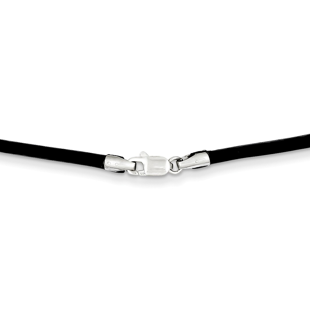 14k White Gold 2mm 16in Black Leather Cord Necklace
