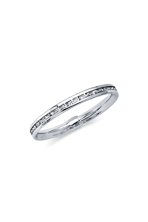 14k White Gold 2mm Channel Cubic Zirconia Eternity Band Ring Size 5 Eternity Ring for Women and Men