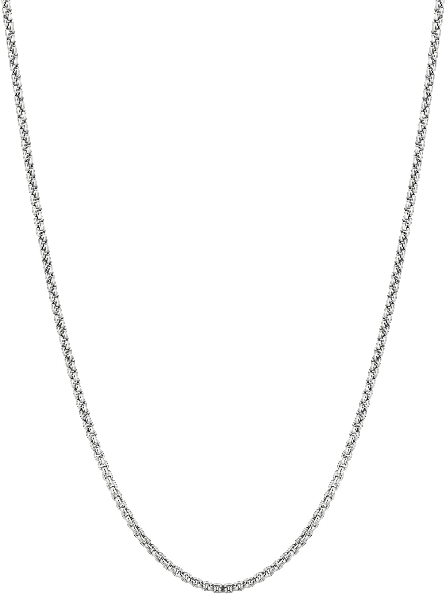 14k White Gold 2mm Lite Round Box Chain Link Necklace