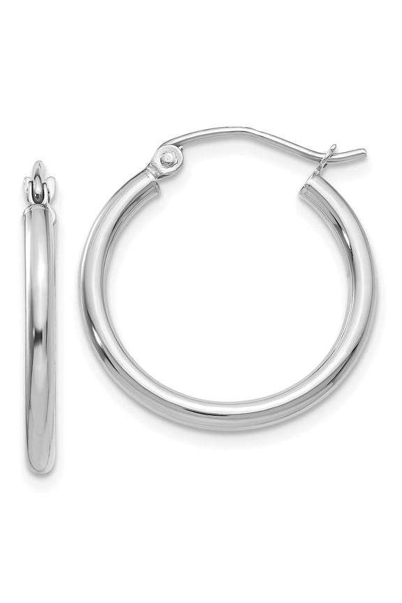 14k White Gold 2mm Round Hoop Earrings