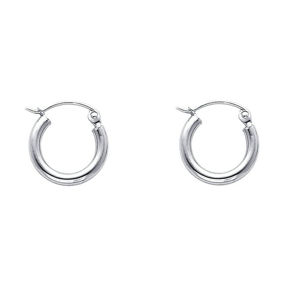 14k White Gold 2mm Round Tube Polished Hoop 12mm Earrings Hoop Earring for Women - .8 Grams