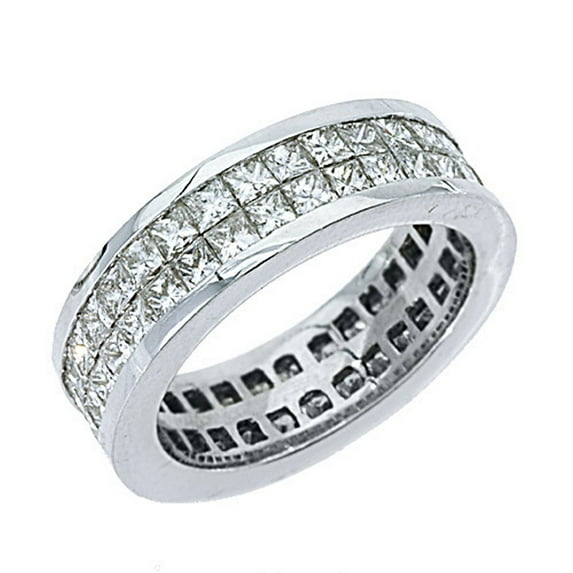 14k White Gold 3.50 Carats Princess Cut Invisible Diamond Eternity Band