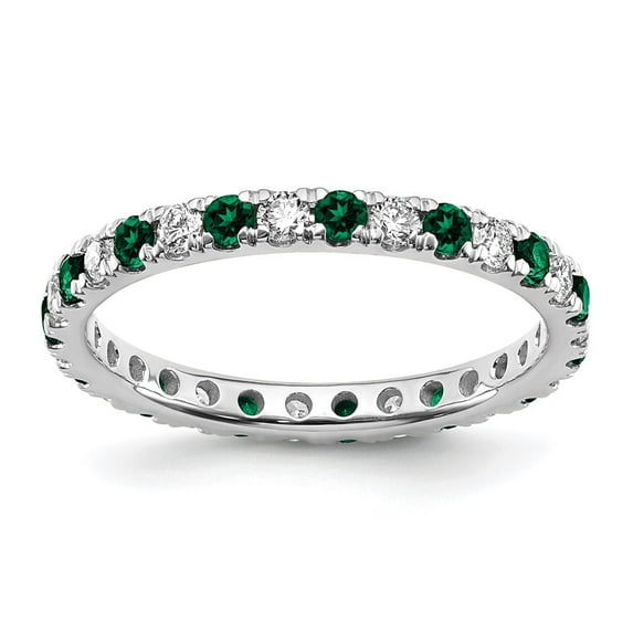 14k White Gold 3/8 carat Lab Grown Diamond VS/SI+ G+ and Lab Created Emerald Size 5 Eternity Band
