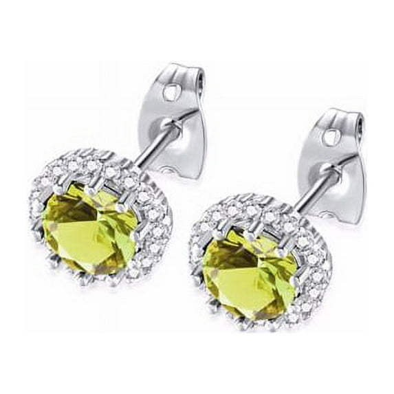 14k White Gold 3 Ct Created Halo Round Yellow Sapphire Stud Earrings Plated