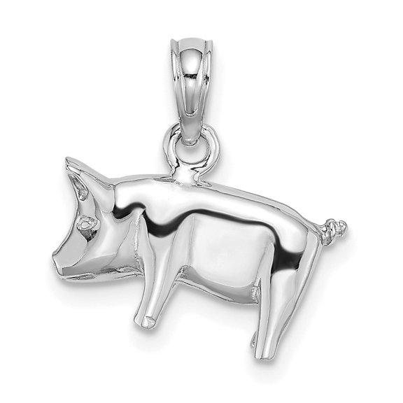 14k White Gold 3-D Pig with Curly Tail Charm Pendant Fine Jewelry For Women Gifts For Her