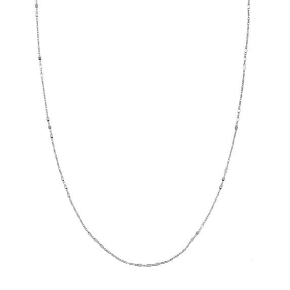 14k White Gold 3 Flat Stations and 0.95mm Sparkle-Cut Raso Necklace 18 Inch Pendant Necklace for Women