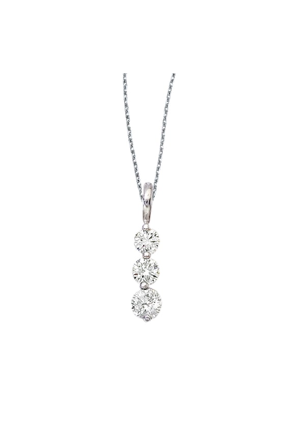 14k White Gold 3 Stone Diamond Drop Pendant
