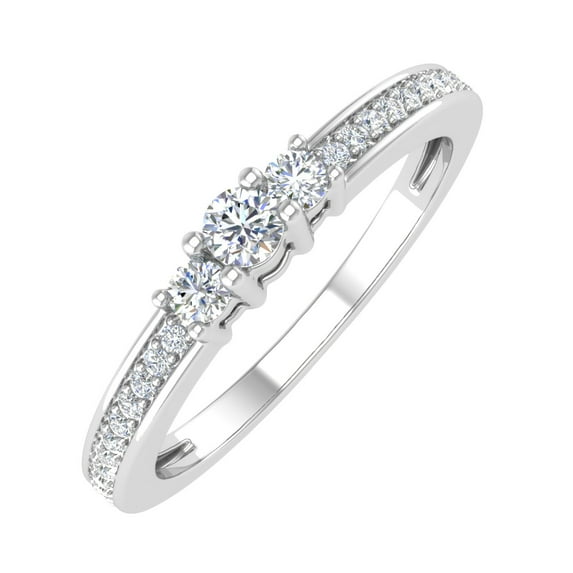 14k White Gold 3-Stone Diamond Engagement Ring (0.22 Carat) (Ring Size 5) (I1-I2 Clarity)