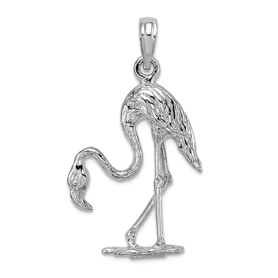 14k White Gold 3-d Flamingo Textured Charm 28x17.1mm Wide 3.2mm Thick Pendant Necklace for Women