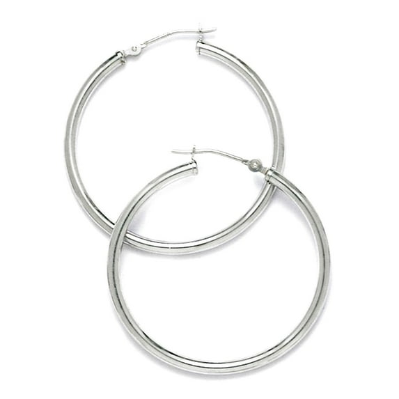 14k White Gold 30mm Round Hoop Earrings Hoop Earring for Women