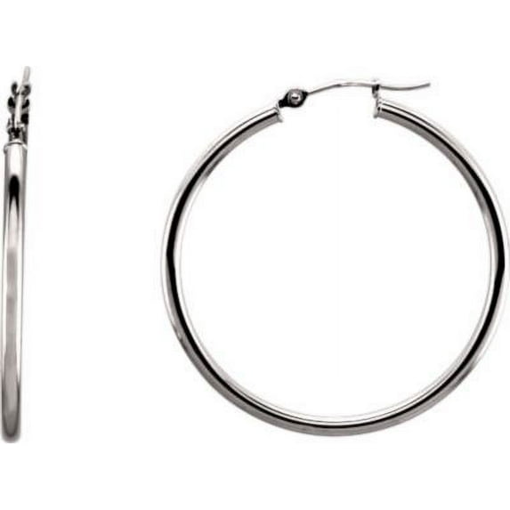 14k White Gold 34mm Polished Hoop Earrings - 1.8 Grams
