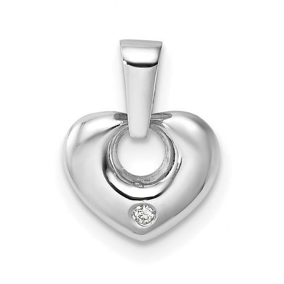 14k White Gold Polished Finish Solid Cubic Zirconia 3-Dimensional Modern Style Heart Design Charm Pendant
