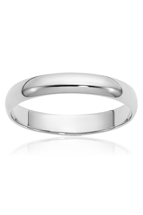 14K Solid White Gold Dome 3mm Classic Half Round Plain Wedding Band Ring - Polished, Engravable Adult