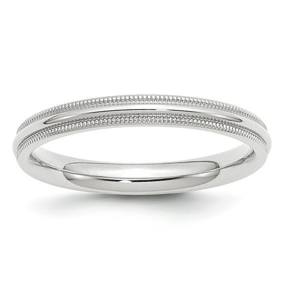 14k White Gold 3mm Milgrain Half Round Comfort Fit Wedding Band Size 10