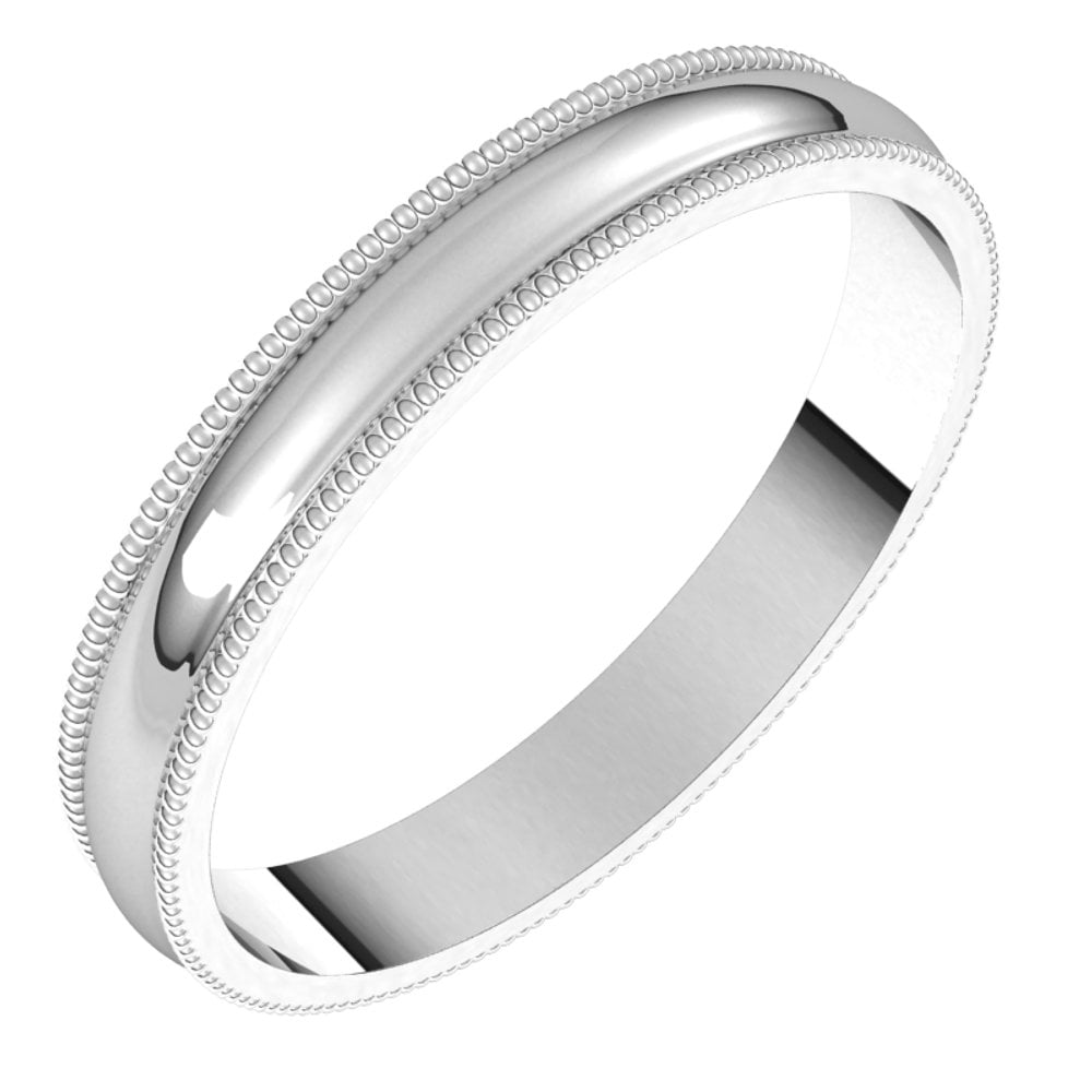 14k White Gold 3mm Milgrain Half Round Shape Light Classic Bridal ...