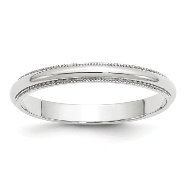 14k White Gold 3mm Milgrain Half Round Wedding Band Size 13.5