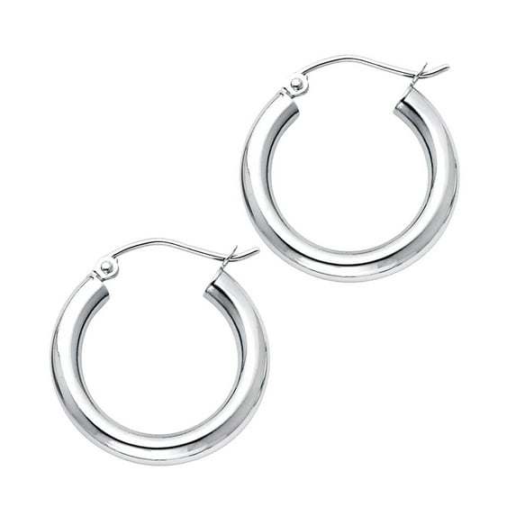 14k White Gold 3mm Plain Hoop Earrings Hoop Earring for Women - 1.3 Grams