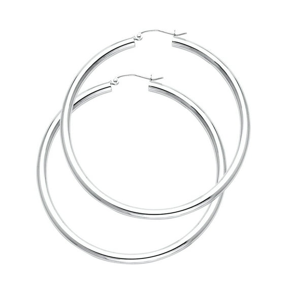 14k White Gold 3mm Plain Hoop Earrings Hoop Earring for Women - 3.2 Grams