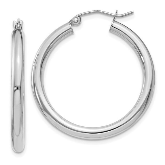 14k White Gold 3mm Round Hoop Earrings - 2.4 Grams - Measures 30mm long 3mm Thick