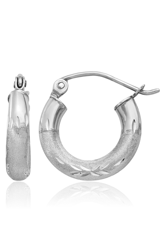 14K Solid White Gold 3mm Round Huggie Small Hoop Earrings