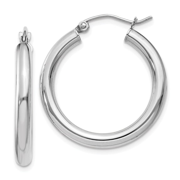 14k White Gold 3mm Round Hoop Earrings