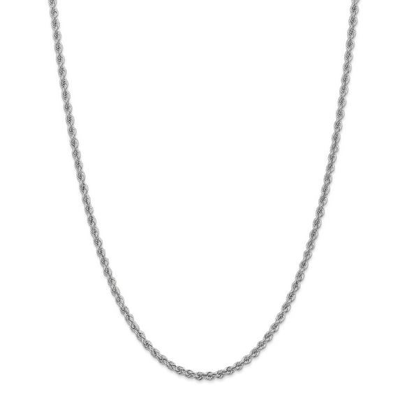 14k White Gold 3mm Solid Plain Rope Chain w/ Lobster Clasp 24"