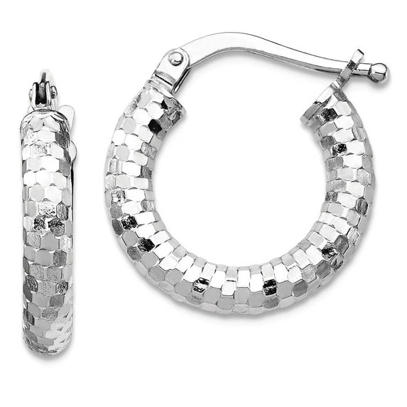 14k White Gold 3x10mm Sparkle-Cut Hoop Earrings 10x10mm Wide 3mm Thick Hoop Earring for Women