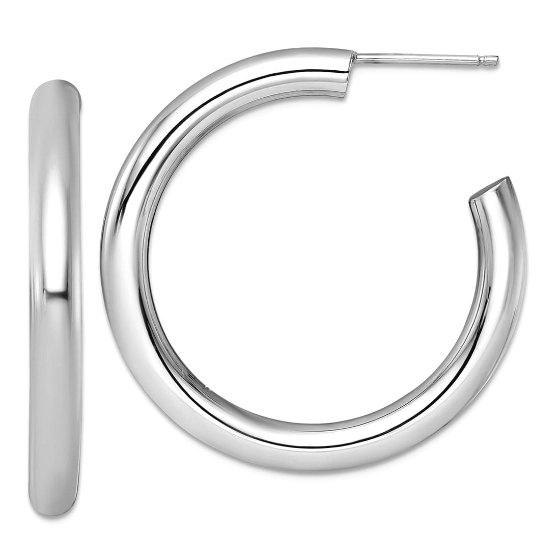 14k White Gold 4.0 X 35mm Polished Post Hoop Earrings 35x35mm Wide 4mm Thick Hoop Earring for Women