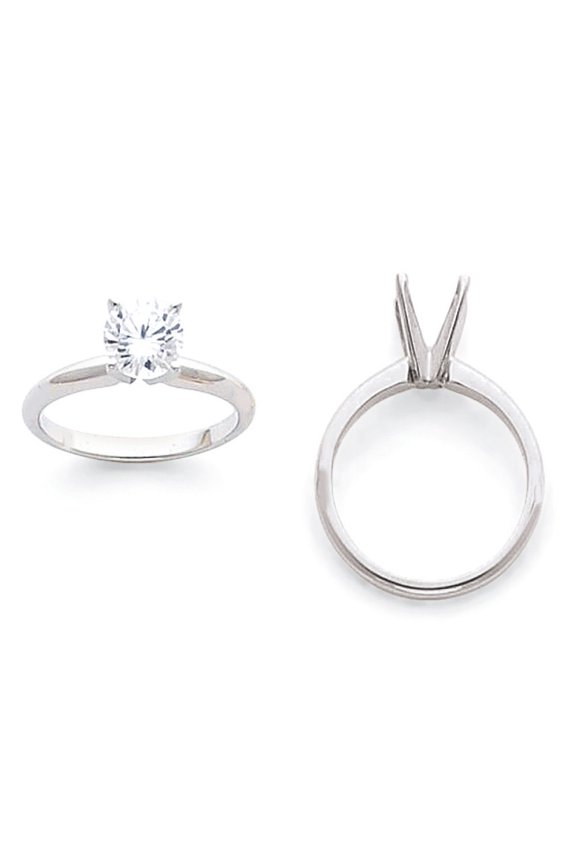 14k White Gold 2 carat Lightweight Knife Edge/Half-Round 4-Prong Round Solitaire Ring Mounting