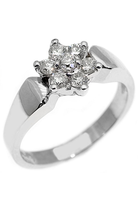 14k White Gold .40 Carats Brilliant Round Diamond Flower Shape Ring