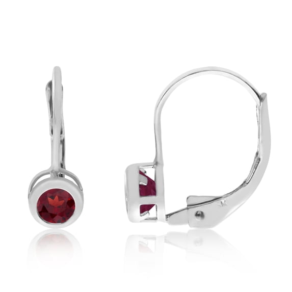 14k White Gold 4mm Garnet Bezel Leverback Earrings